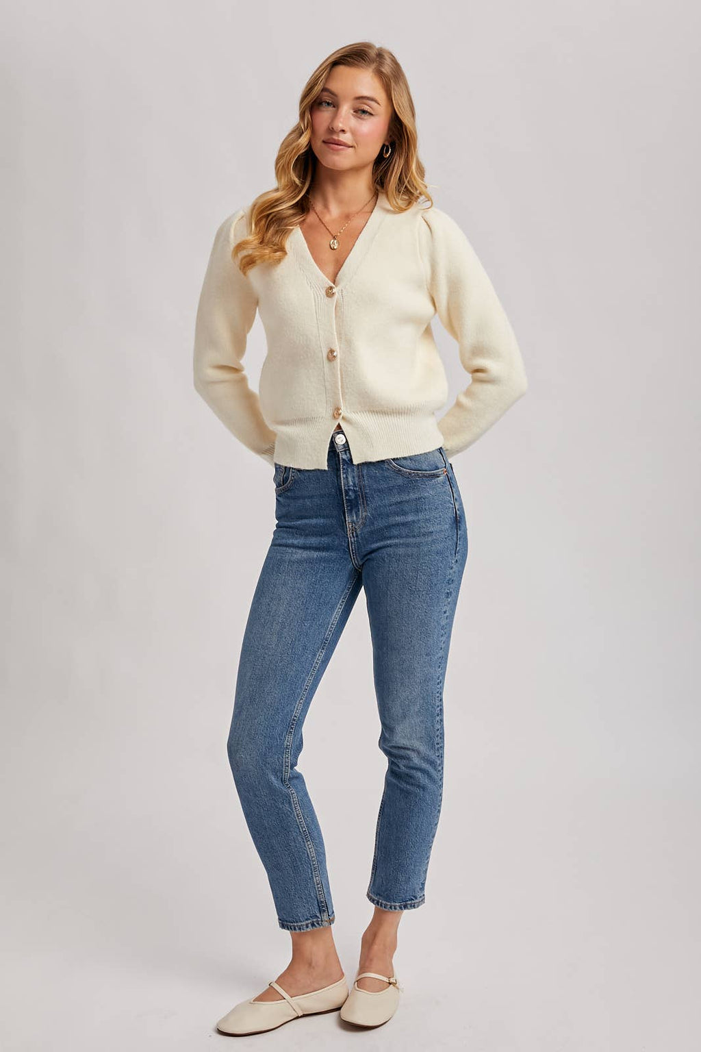 Button Down V-Neck Cardigan