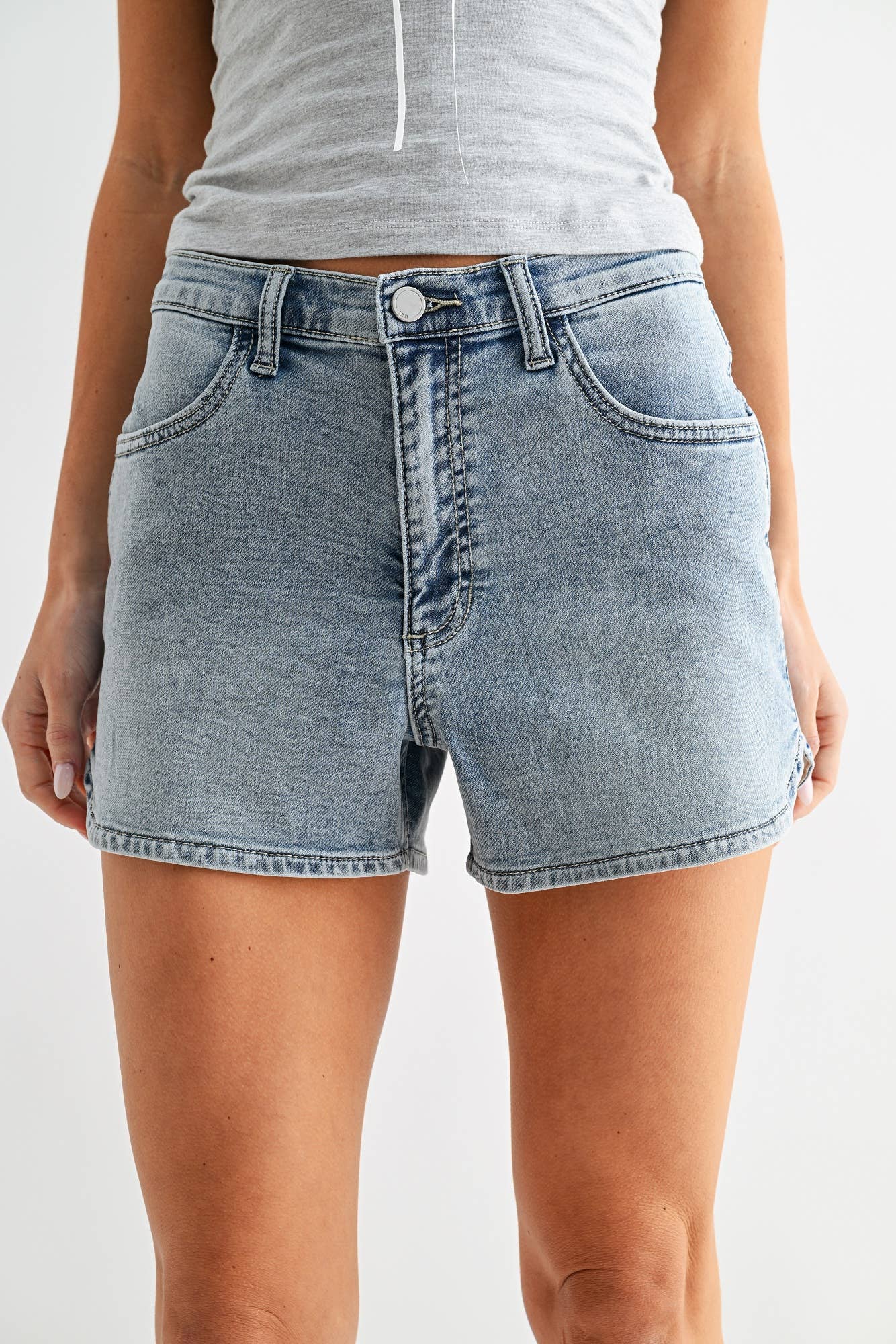 Light Denim Sweat Short with Curved Hem