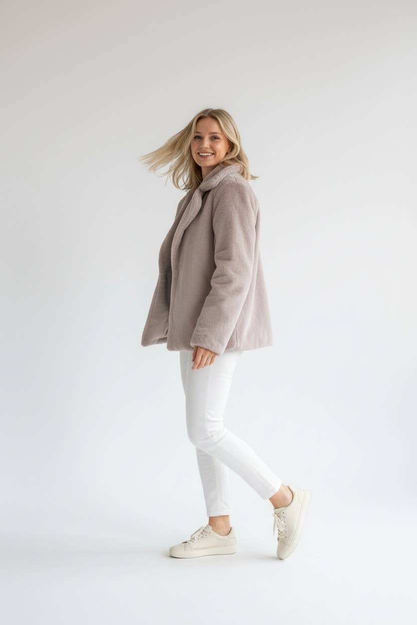 Dusty Pink Faux Fur Jacket