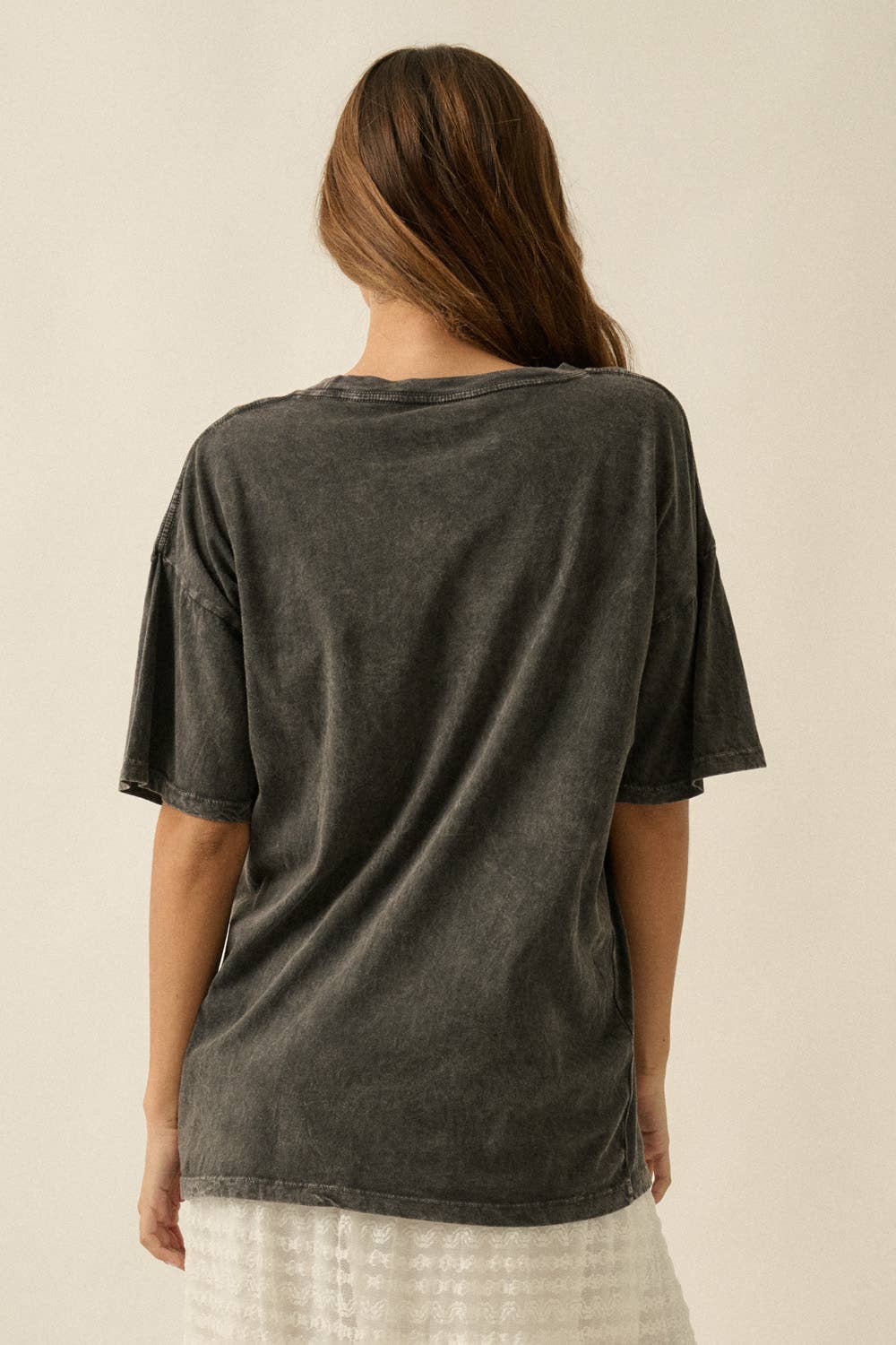 Tigers & Stars Vintage-Wash Oversized Graphic Tee – Charcoal