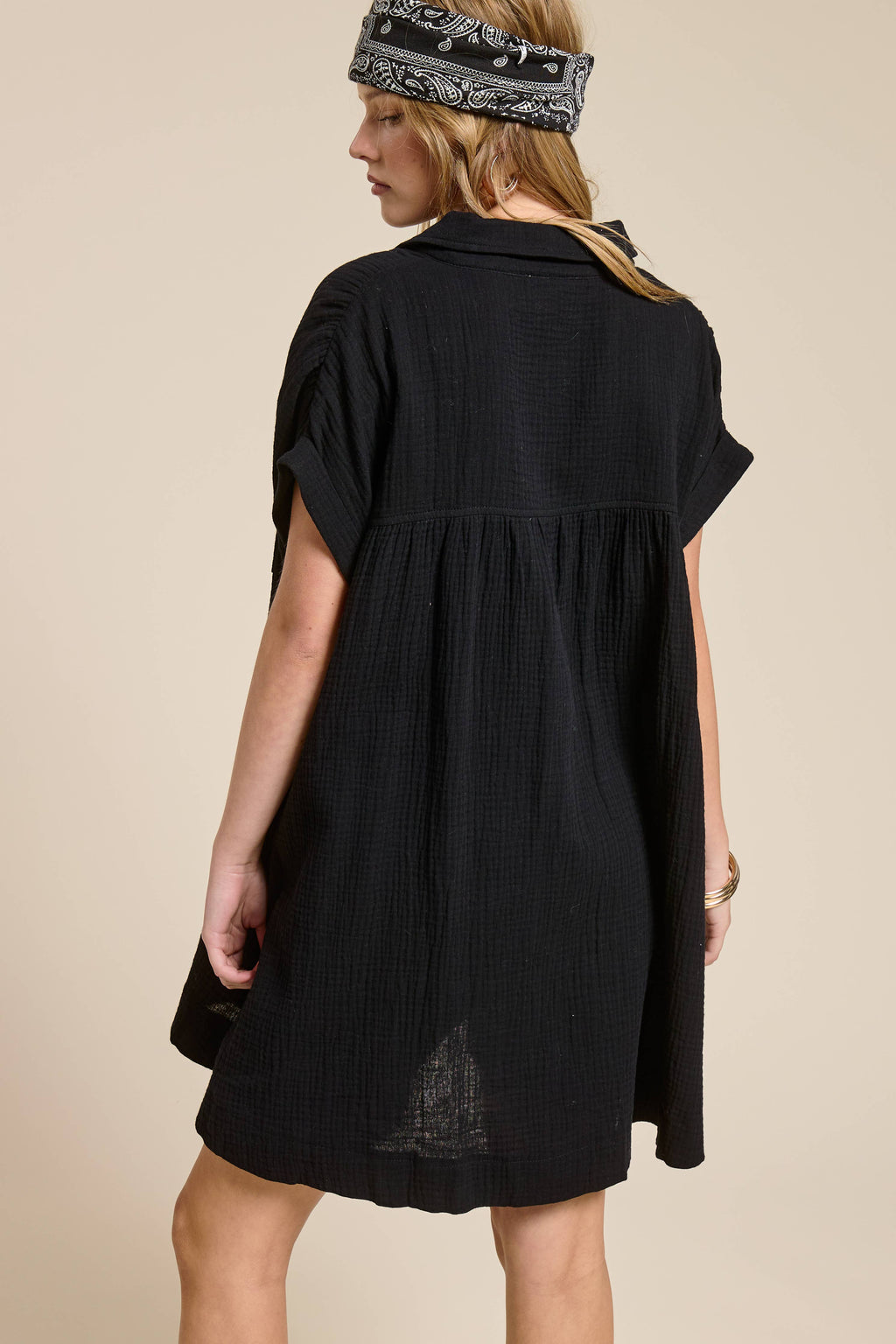 Cotton Gauze Button Down Shirt Dress