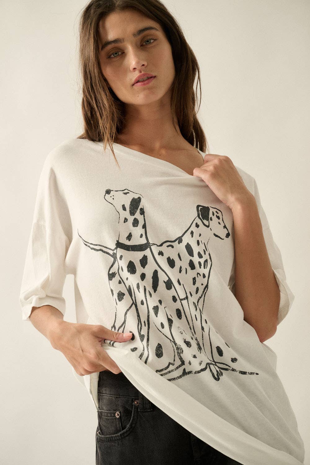 Dalmatians Garment-Washed Oversized Graphic Tee