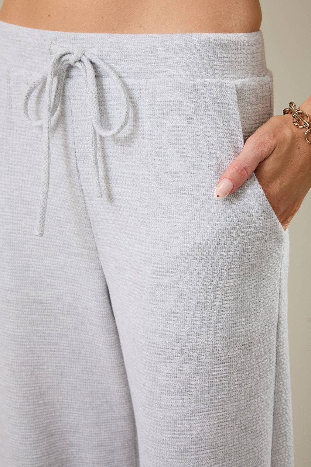 Mid Rise Drawstring Wide Leg Pants - Elastic Waist Palazzo