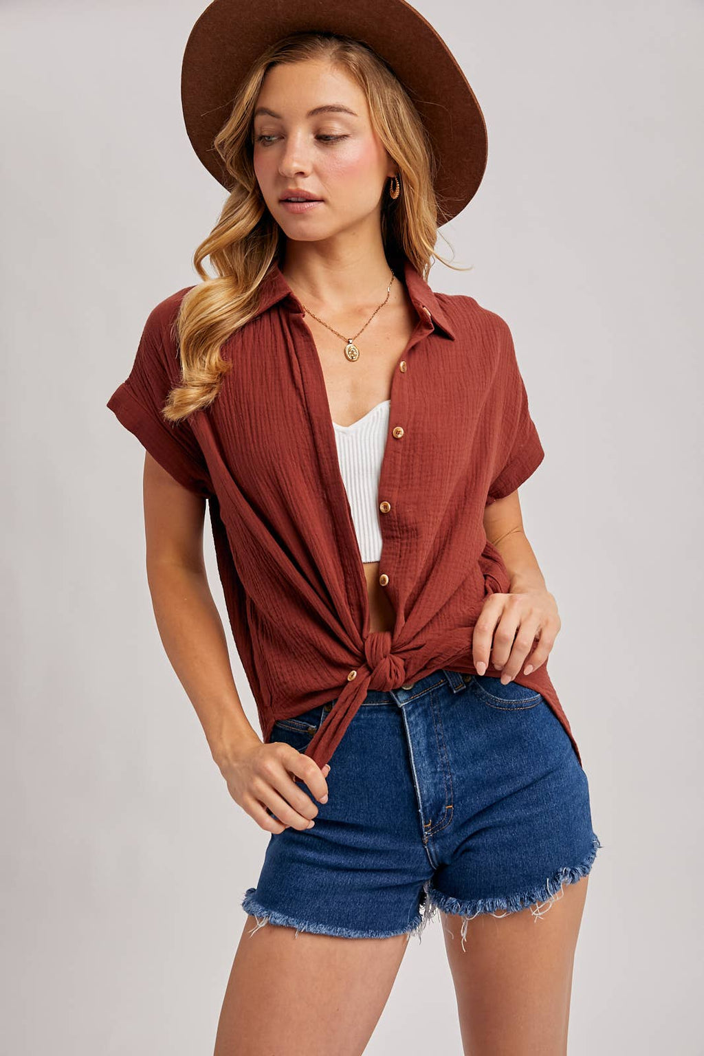 ESSENTIAL BUTTON UP COTTON SHIRT ( color options)