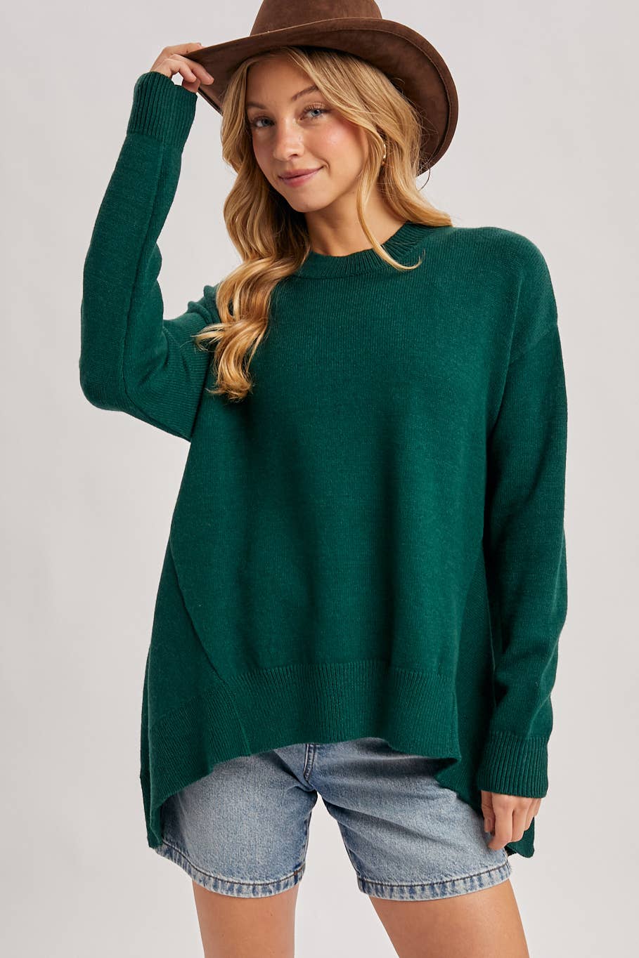 MOCK NECK TRAPEZE KNIT SWEATER