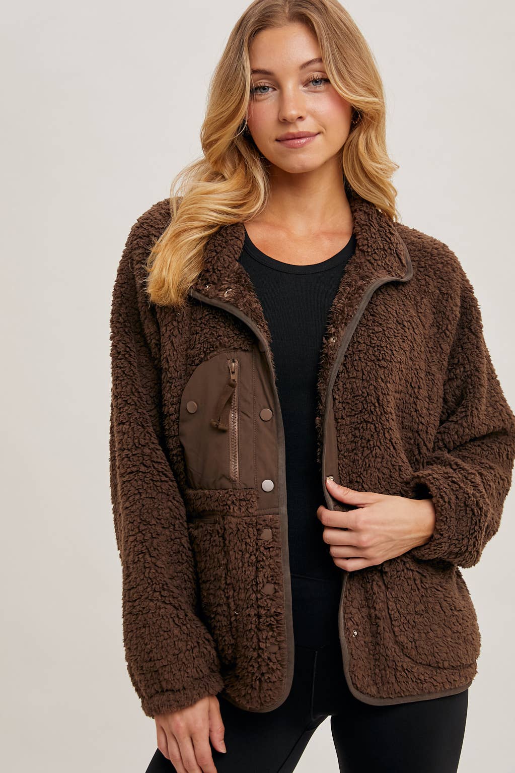 BUTTON DOWN FLEECE SHERPA JACKET