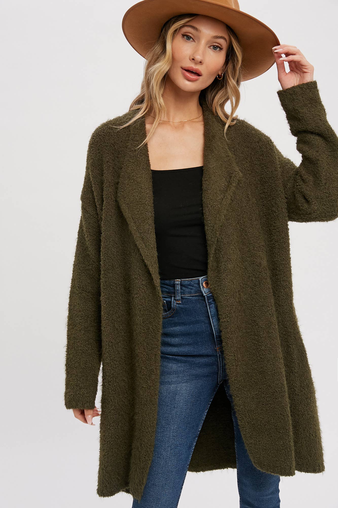 SOFT FUZZY DRAPE FRONT CARDIGAN