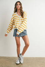 Button Front Stripped Sweater