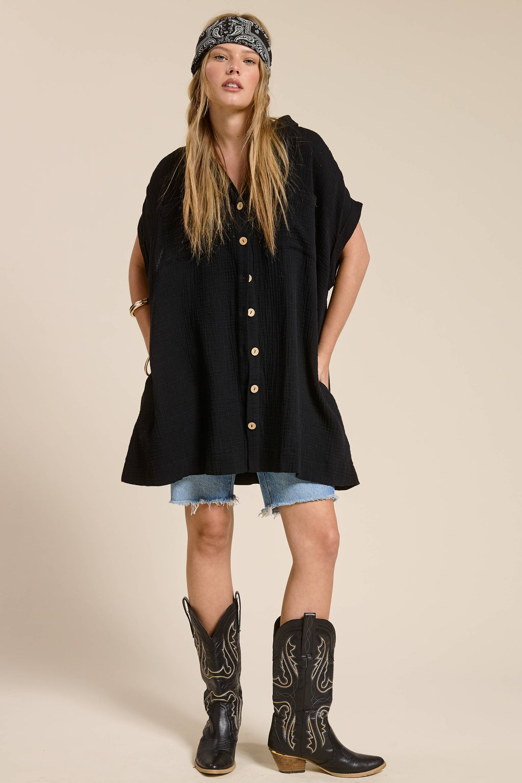 Cotton Gauze Button Down Shirt Dress