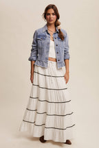 Ruffled Hem Denim Jacket