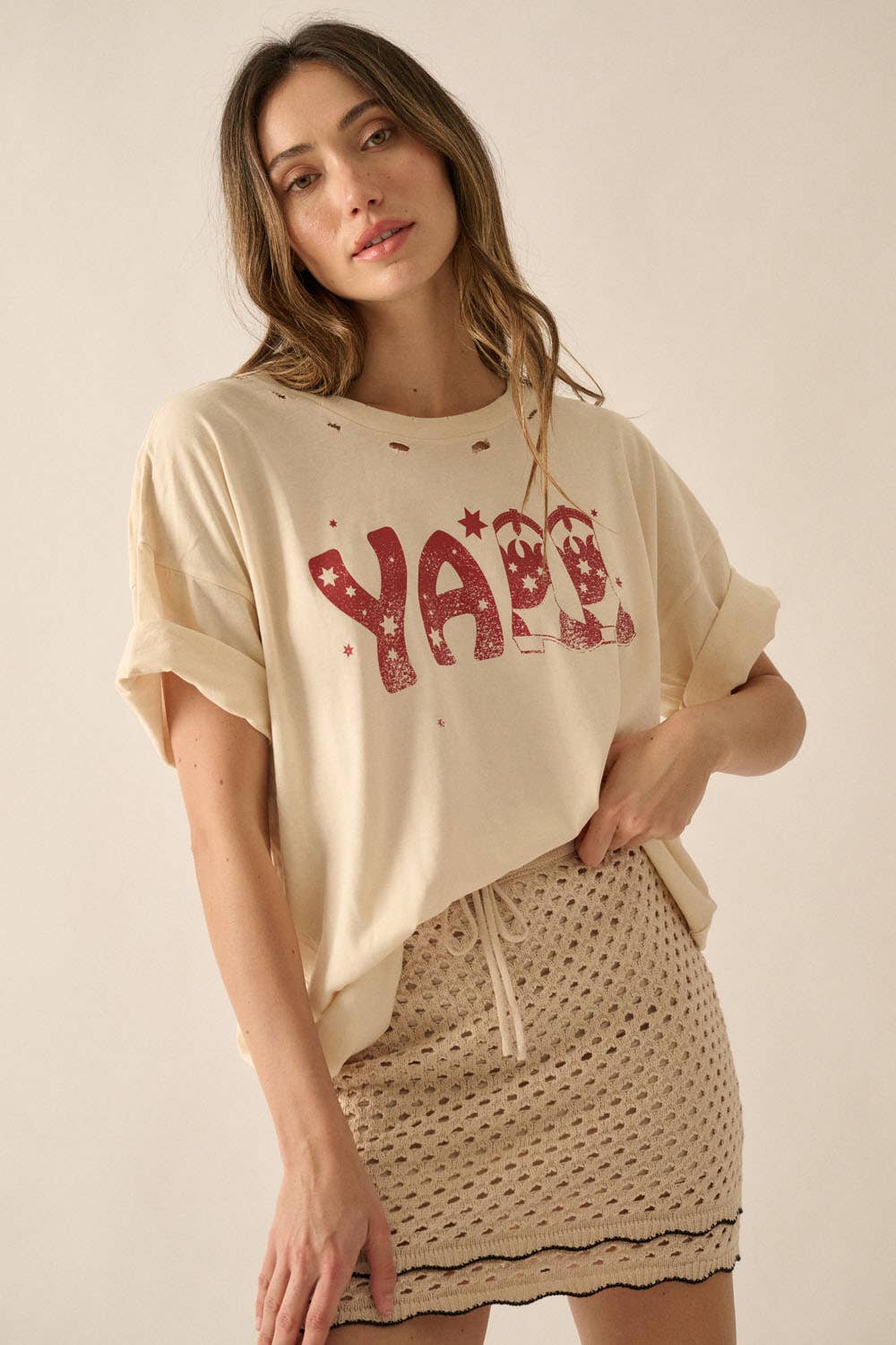 Y'all Cowboy Distressed Vintage-Wash Western Graphic Tee