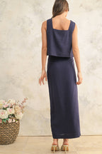BUTTON AND SLIT FRONT LONG SKIRT