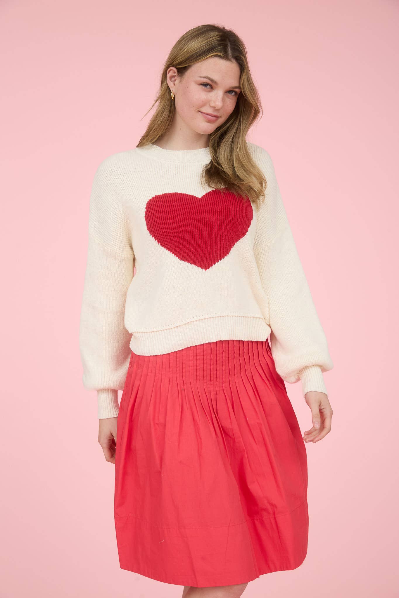 Heart Jacquard Crew Neck Knit Pullover Sweater