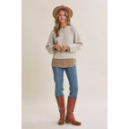 Country Road Layered Plaid Hem Twofer Sweater Top – Light Oatmeal