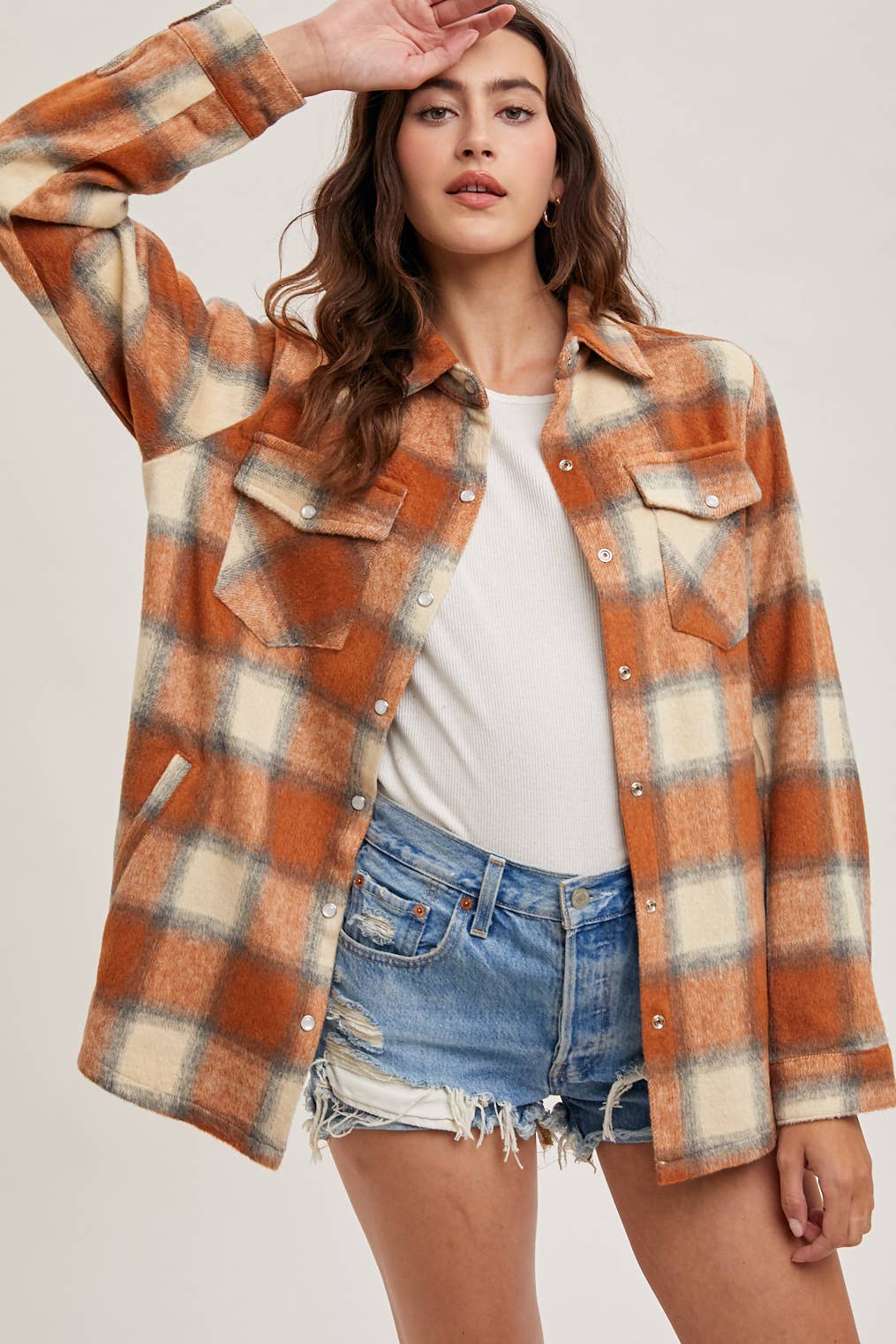 PUMPKIN FLANNEL SHACKET W/ POCKETS