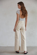 Knit Ribbed Short Sleeve Open Back Bodysuit