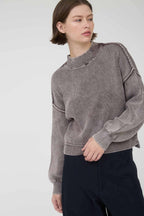 WASHED MOCK NECK PULLOVER SWEATER