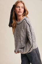 Contrast Stitch Cable Knit Sweater
