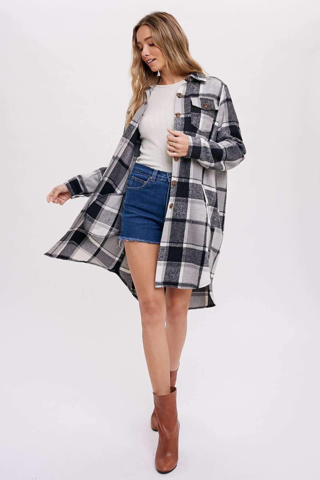 FLANNEL PLAID LONGLINE SHACKET
