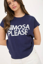 "MIMOSA PLEASE" SHORT SLEEVE PULLOVER SWEATER