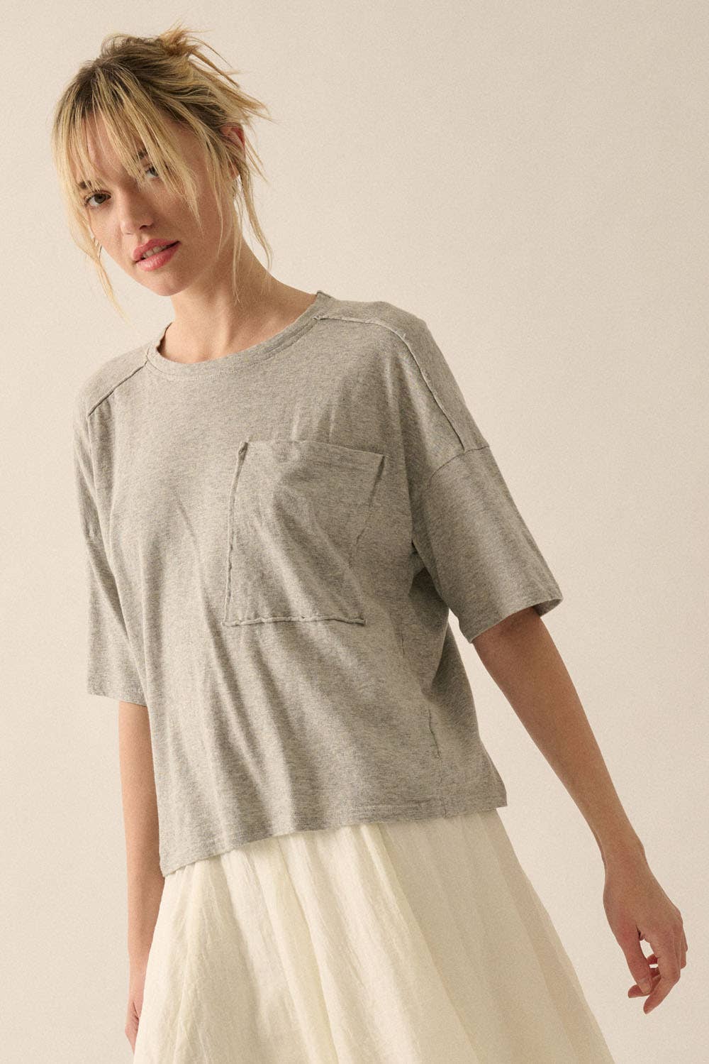 Easy Fit Mineral-Wash Slub Knit Tee – Heather Grey