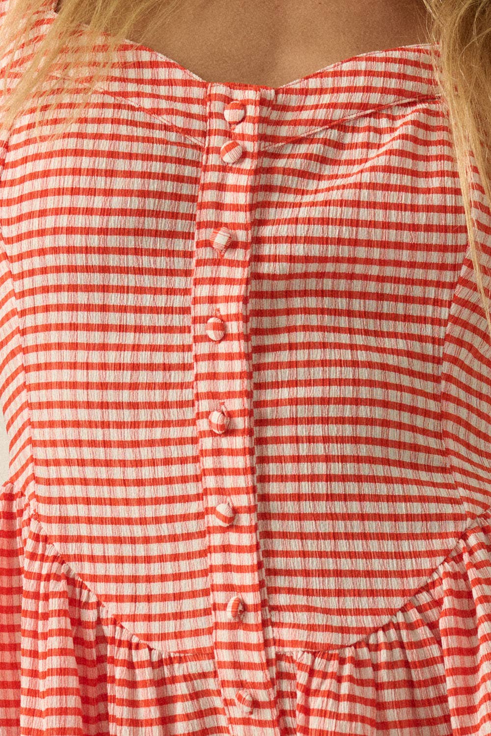 Red Orange Gingham Tiered Ruffle Romper