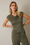 Cowl Neck Cap Sleeve Top - Draped Neckline Blouse