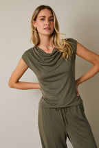 Cowl Neck Cap Sleeve Top - Draped Neckline Blouse