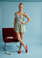 Cream Floral Flutter Strap Open-Back Romper