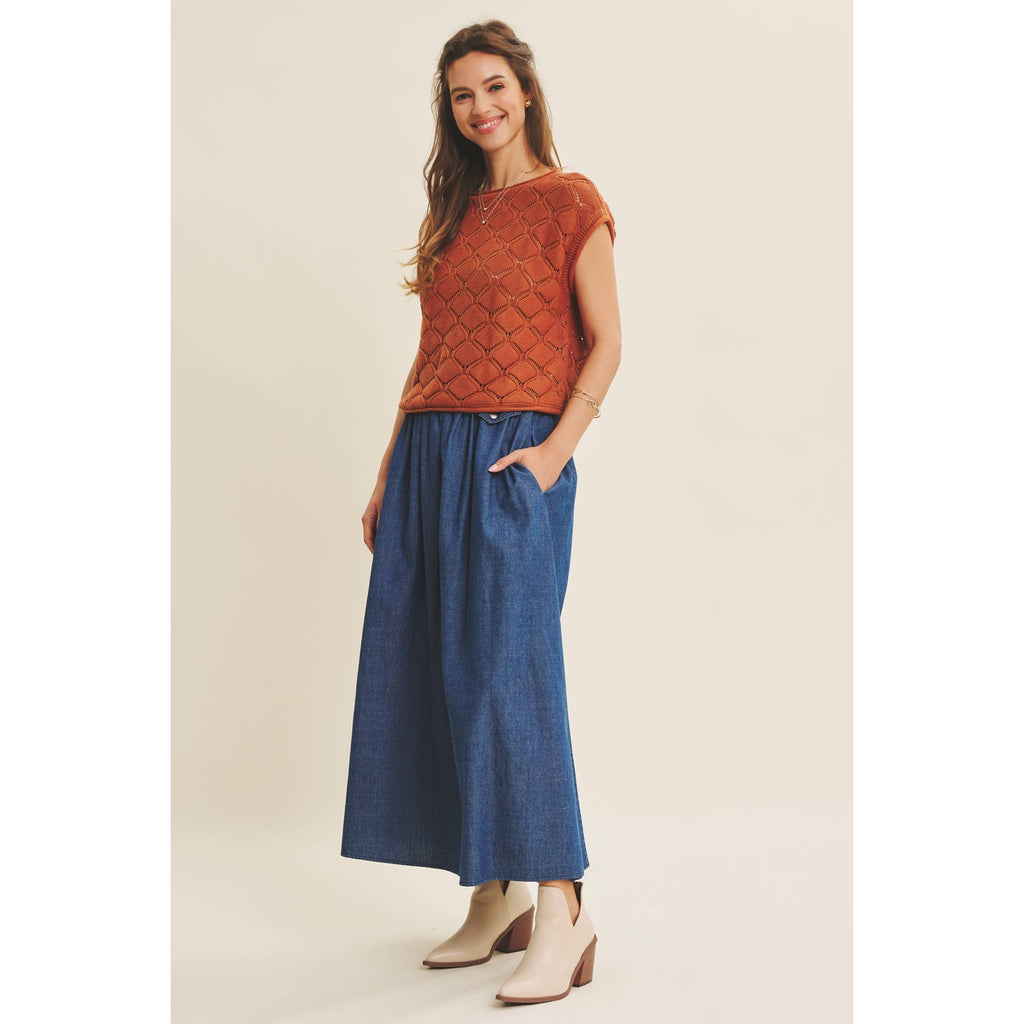 TIMELESS TEXTURED COTTON CABLE KNITTED SWEATER TOP