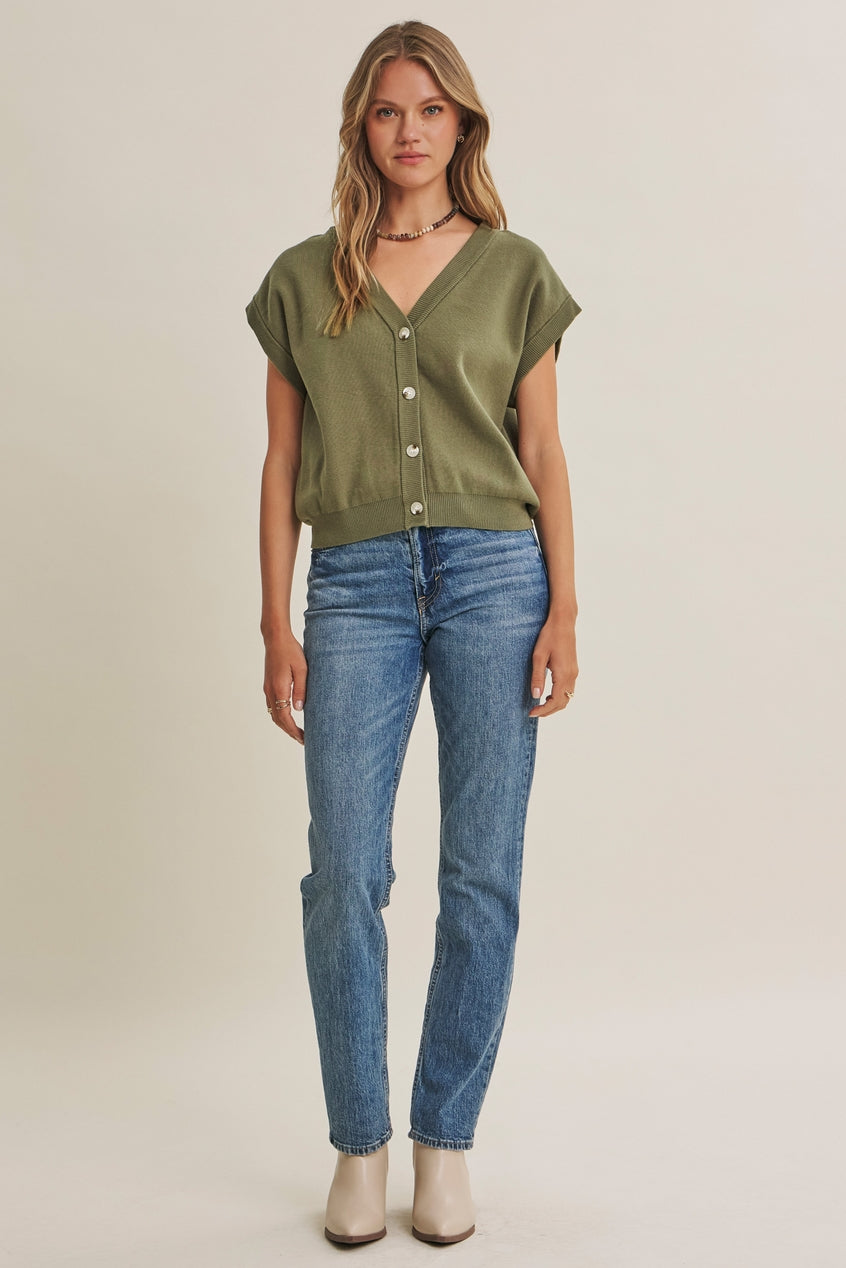 Multi-Way Cotton Button-Down Sweater Vest