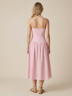 Pink Stripe V-Neck Fit & Flare Midi Dress