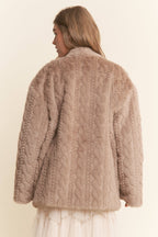 Faux Fur Pressed Print Open Coat