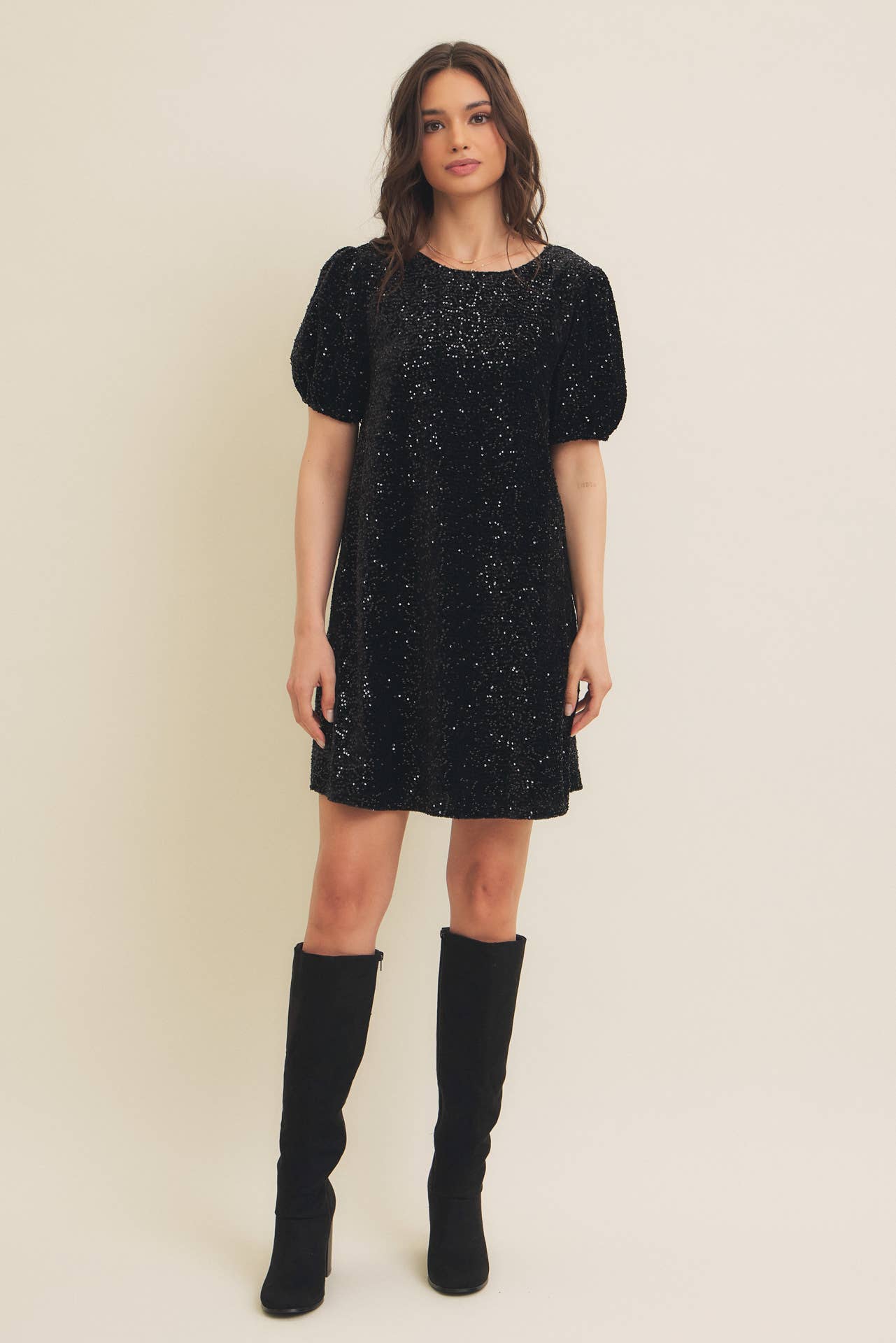 SEQUIN IN VELVET MINI DRESS [ multiple colors available ]