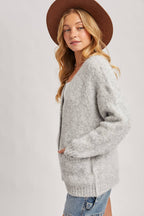 Button Down Fuzzy Heathered Knit Sweater Cardigan