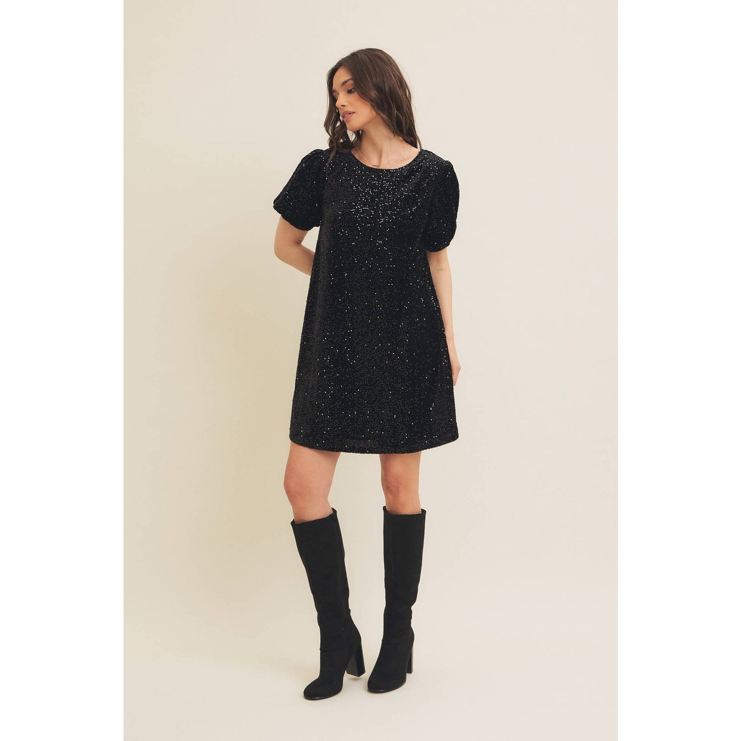 SEQUIN IN VELVET MINI DRESS [ multiple colors available ]