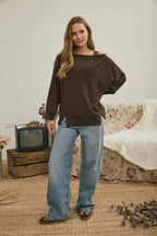 Tiered Sleeve Exposed Seam Knit Top – Dark Brown