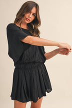 Black Crinkle Short Sleeve Romper