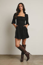 Textured Lace Puff Sleeve Mini Dress
