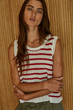 Knit Sweater Acrylic Nylon Striped Sleeveless Top