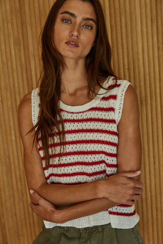 Knit Sweater Acrylic Nylon Striped Sleeveless Top
