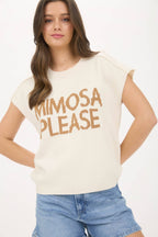 "MIMOSA PLEASE" SHORT SLEEVE PULLOVER SWEATER