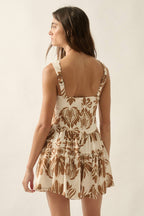 Taupe Floral Print Tiered Ruffle Romper