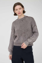 WASHED MOCK NECK PULLOVER SWEATER