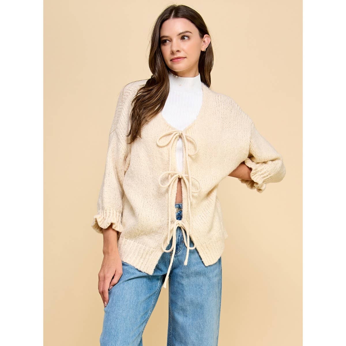 Knit Cardigan w/ Front Tie Ribbon (cream or black)