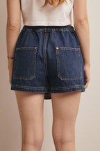 Braided Trim Denim Wrap Skort