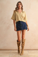 V-NECK CROP POLO SHIRT