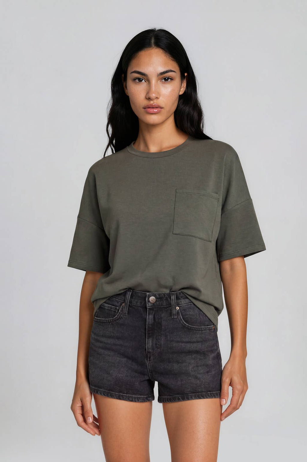 Crew Neck Short Sleeve Pocketed Scuba Top