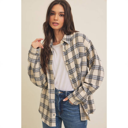 NEUTRAL PLAID SHACKET / POCKETS