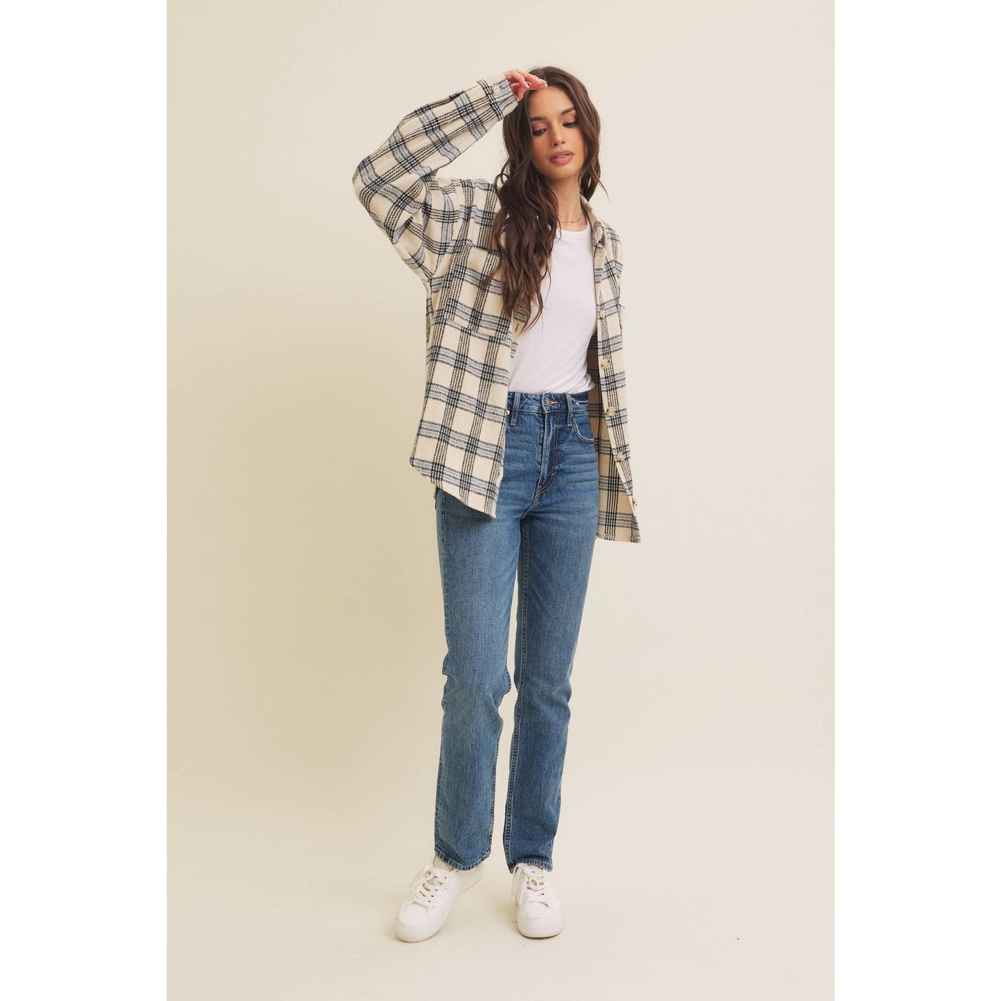 NEUTRAL PLAID SHACKET / POCKETS